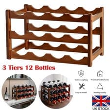 Image of 3 Tiers 12 Bottles Wooden Wine Bottle Storage Racks Display Wine Shelves UK