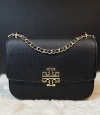 Image of BNWT Tory Burch Britten Shoulder/Crossbody Bag in black pebbled leather.