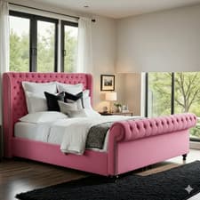 Image of Chesterfield Royal Sleigh Bed Frame, Plush Velvet Upholstery Gaslift / Mattress