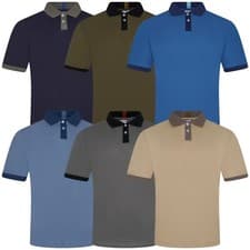 Image of Mens Short Sleeve Polo Shirts Stripe Pique Casual Work Regular Fit Premium Top