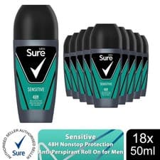 Image of Sure Men Sensitive Antiperspirant Roll On 48H Sweat & Odour Protection, 18x50ml