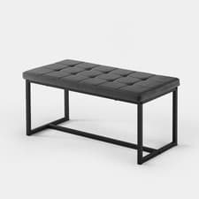 Image of Wyn Modern Upholstered Velvet Dining Bench with Black Iron Legs - Grey