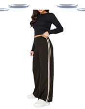 Image of Ex Women's Wide Leg Trousers - Petite Elasticated Waistband Black (Size 16)