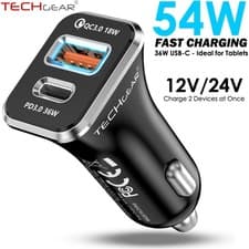 Image of 54W USB A & C Fast Car Charger 12V/24V PD PPS & QC For Phones iPads Tablets etc