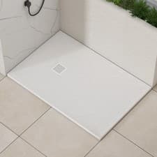 Image of 30mm Slimline Square / Rectangle Slate Effect Stone Shower Tray with White Grate