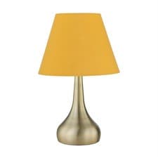 Image of Modern Antique Brass Touch Table Lamp Bedside Light Ochre Yellow Shade