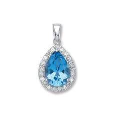 Image of 9ct White Gold 0.20ct Diamond 2.5ct Blue Topaz Pear Drop Pendant