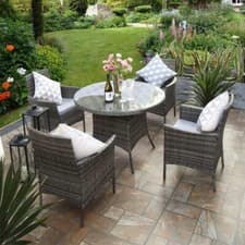 Image of Rattan Garden Furniture Set 4 Seater with Round Dining Table Chairs for Outdoor