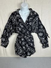 Image of Superdry Womens Vintage Beach Playsuit Romper UK 12 Black Bandana Print NWT