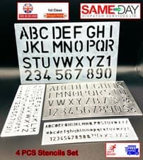 Image of 4 Pc Stencil Set Assorted Small & Large size Alphabet Letters and Numbers