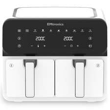 Image of EMtronics 8 Litre Double Basket Air Fryer Large Digital Dual with Timer - White