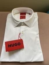 Image of HUGO BOSS KENNO SLIM STRETCH PERFORMANCE SHIRT BY HUGO WHITE SZ LG BNWT RRP £89