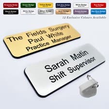 Image of ROTATING CLIP & PIN Custom ID Engraved personalized Name Badges for Work Office