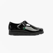 Image of Kickers FRAGMA T-BAR Girls School Buckle School Shoes-Patent Black
