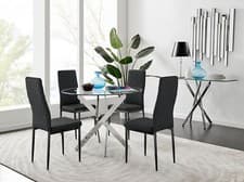 Image of Novara 100cm Round  Dining Table and 4 Milan Black Leg Chairs