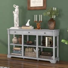 Image of Retro Console Table 146cm Long Rectangular Entryway Sofa Table w/Storage-Grey