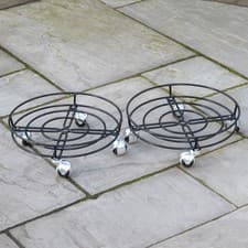 Image of Pack of 2 37cm Black Metal Heavy Duty Plant Pot Trolley on Castor Wheels