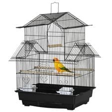 Image of Metal Bird Cage with Plastic Perch Food Container Handle 50.5 x 40 x 63cm Black