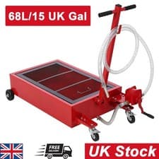 Image of 68L/15 UK Gallon Low Profile Oil Drain Pan Truck Drain Pan w/ Pump Hose Casters