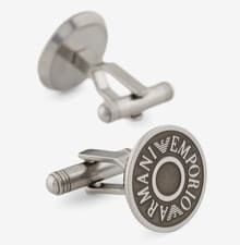 Image of Emporio ARMANI Round Coin Cufflinks Gun-Metal Silver Shirt Suit Gift BOXED £95