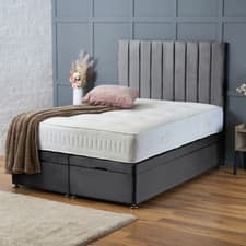 Image of OTTOMAN DIVAN BED LIFT UP STORAGE VELVET 54" HEADBOARD + MATTRESS ALL SIZES UK