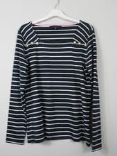 Image of Crew Clothing Blue Breton Stripe Square neck Jersey t Shirt Top size 10 - 16