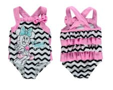 Image of BNWT Disney MINNIE MOUSE Baby Girls Pretty Pink Zig-Zag Swimsuit Frill/Bow Trim