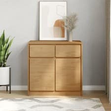 Image of Oak Sideboard Solid Pine Wax Finish with 2 Doors 2 Drawers Rustic Storage
