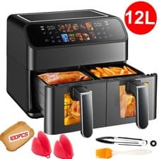 Image of 12L Dual Zone Digital Air Fryer Oven Cooker Oil Free Low Fat with 100 Tray Large