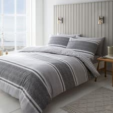 Image of Catherine Lansfield Textured Banded Stripe Easy Care Reversible Duvet Cover Set
