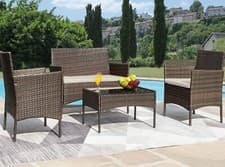 Image of 4pcs Rattan Outdoor Garden Furniture Sofa Set Table & Chairs (Roger Brown)