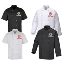 Image of Master Chef Embroidered Chef Jacket Black White Short Long Sleeve XS-2XL Unisex