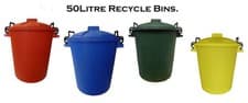 Image of 3 x 50 litre recycling bins garden waste rubbish bin 50l plastic kitchen recycle
