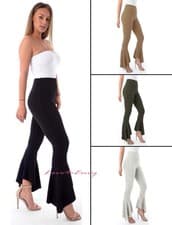 Image of Ladies Flare Trousers Frill Hem Party Trousers Womens Summer Wear Crepe Pants.