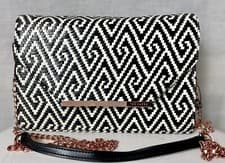 Image of Ted Baker ‘Kieraa’ Black/White Textured Bar Woven CrossBody Bag New