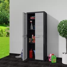 Image of New Plastic Storage Cabinet Cupboard Double Door Garden Outdoor Chest Shed Grey