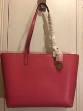 Image of DKNY PINK LEATHER SUTTON BRYANT MEDIUM ZIP TOP TOTE LOGO SHOULDER BAG BNWT