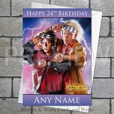 Image of Back to the Future birthday card. 5x7 inches. Personalised card, plus envelope.