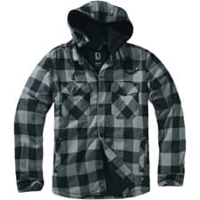 Image of Brandit Lumber Hooded Jacket Mens Flannel Warm Hiking Black/Charcoal
