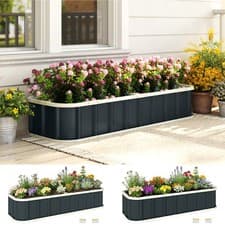 Image of Galvanised Raised Garden Bed, Metal Planter Box with Gloves, Dark Grey