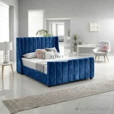 Image of Luxury Stylish Ottoman Storage Bed Frame Plush Velvet Upholstered Panel Bed UK