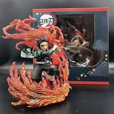 Image of Demon Slayer Tanjiro Kamado Figure Statue Anime Collectible with Flame Effect
