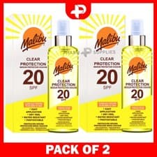 Image of Malibu Clear Protection 20 SPF Spray Dry Feel Water Resistant 250ml 2 Packs