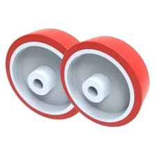 Image of 2 x 125mm Red Polyurethane Tyred Nylon Castor Wheel - 15mm Plain Bore - 300kg
