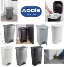 Image of ADDIS 50 LITRE BIN DUSTBIN RUBBISH PAPER KITCHEN WASTE BIN ROLL TOP PEDAL BINS