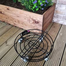 Image of 27cm Black Heavy Duty Metal Garden Plant Pot Trolley on Metal Castor Wheels