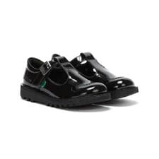 Image of Kickers Kick T-Bar Youth / Girls Black Patent 1-12533 School Shoes All Sizes