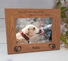 Image of Personalised Engraved Wooden Photo Frame 5x7 Pet Dog Cat Memorial Paw Prints
