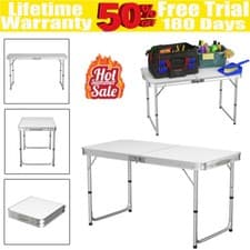 Image of 4FT FOLDING CAMPING TABLE ALUMINIUM PICNIC PORTABLE ADJUSTABLE PARTY BBQ OUTDOOR