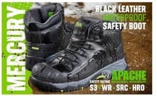 Image of Apache Mercury Safety Work Boots Black Leather S3 SRC Waterproof Scuff UK 11